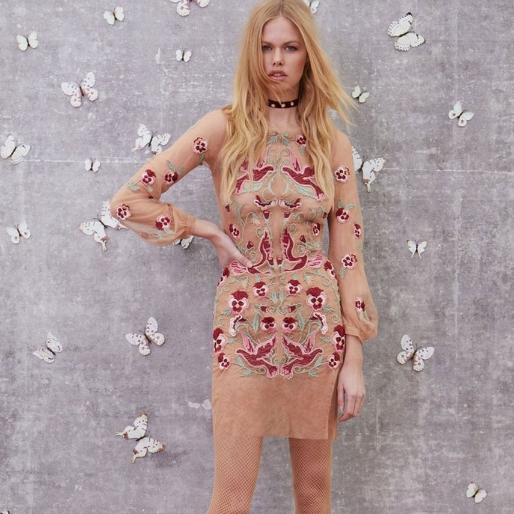For Love & Lemons Dove Embroidery Mini Dress